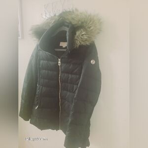 MICHAEL Michael Kors Black Puffer Coat with Fur Hood